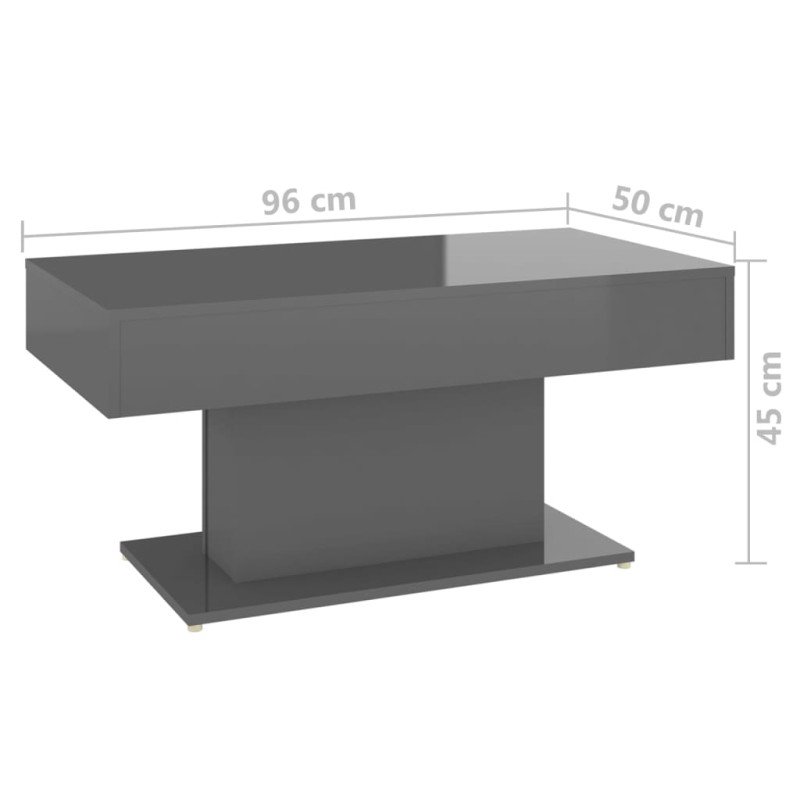vidaXL Konferenčný stolík lesklý sivý 96x50x45 cm drevotrieska