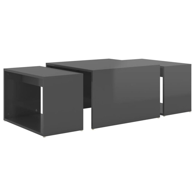 vidaXL Zasúvacie stolíky 3 ks, lesklé sivé 60x60x38 cm