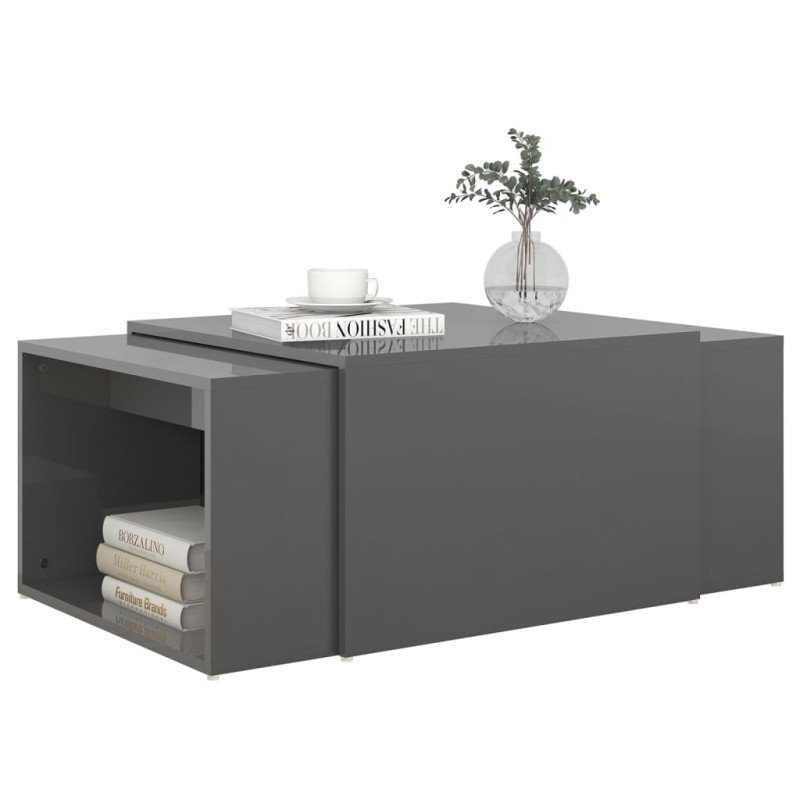 vidaXL Zasúvacie stolíky 3 ks, lesklé sivé 60x60x38 cm