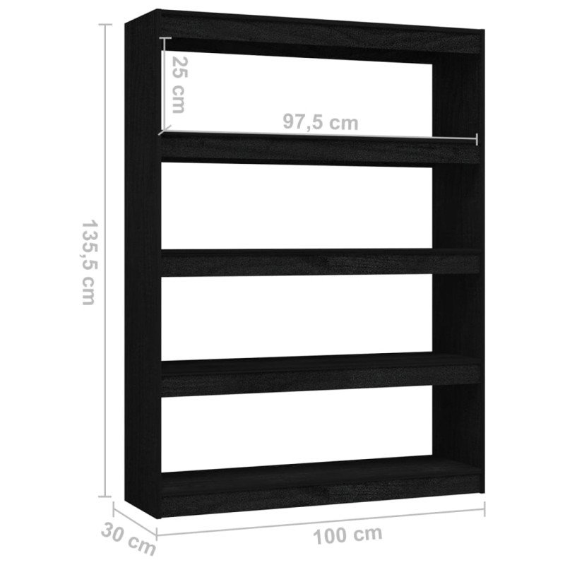 vidaXL Knižnica/deliaca stena čierna 100x30x135,5 cm masívna borovica 