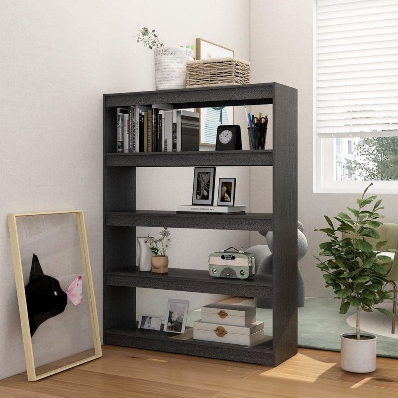 vidaXL Knižnica/deliaca stena sivá 100x30x135,5 cm masívna borovica 