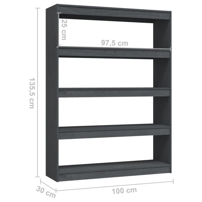 vidaXL Knižnica/deliaca stena sivá 100x30x135,5 cm masívna borovica 