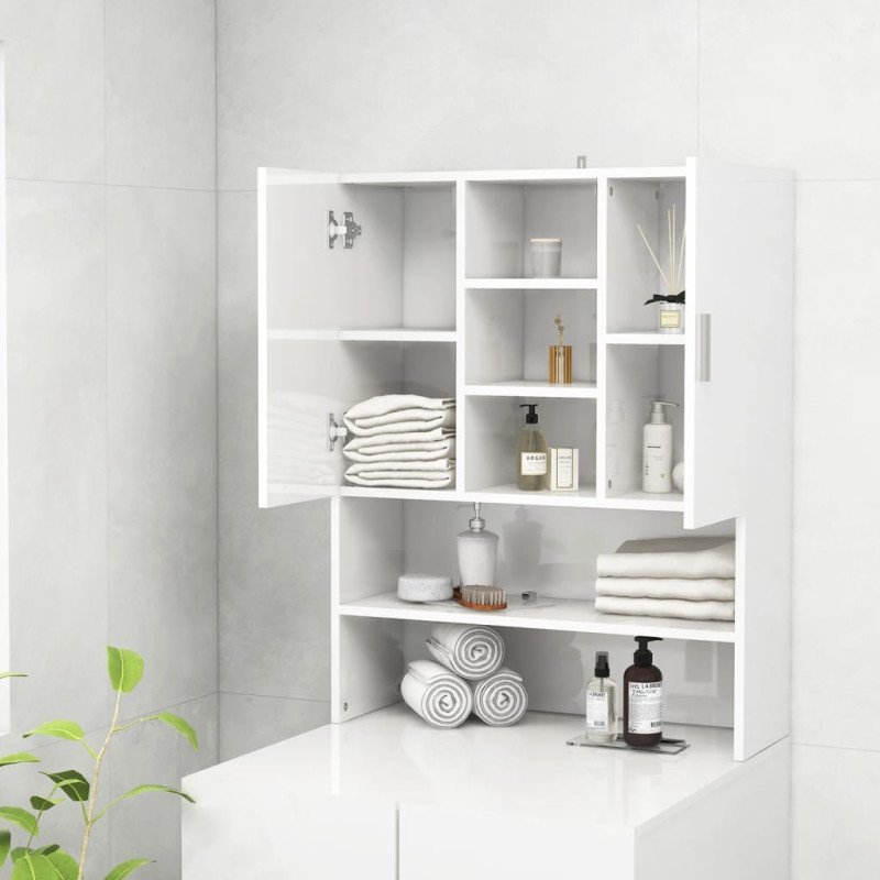 vidaXL Skrinka na práčku lesklá biela 70,5x25,5x90 cm