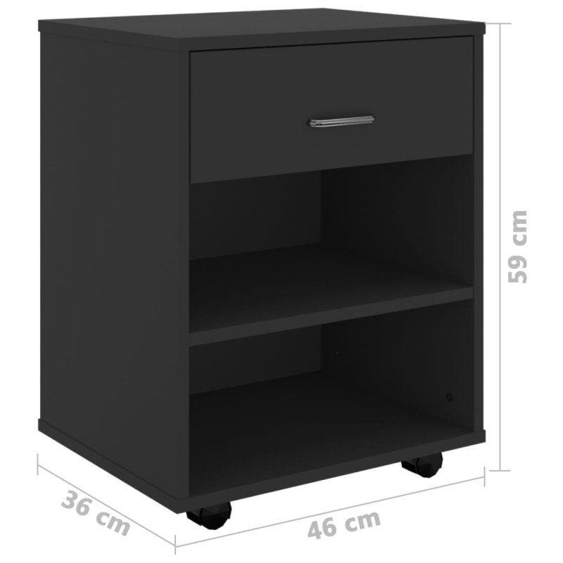vidaXL Skrinka na kolieskach čierna 46x36x59 cm drevotrieska 