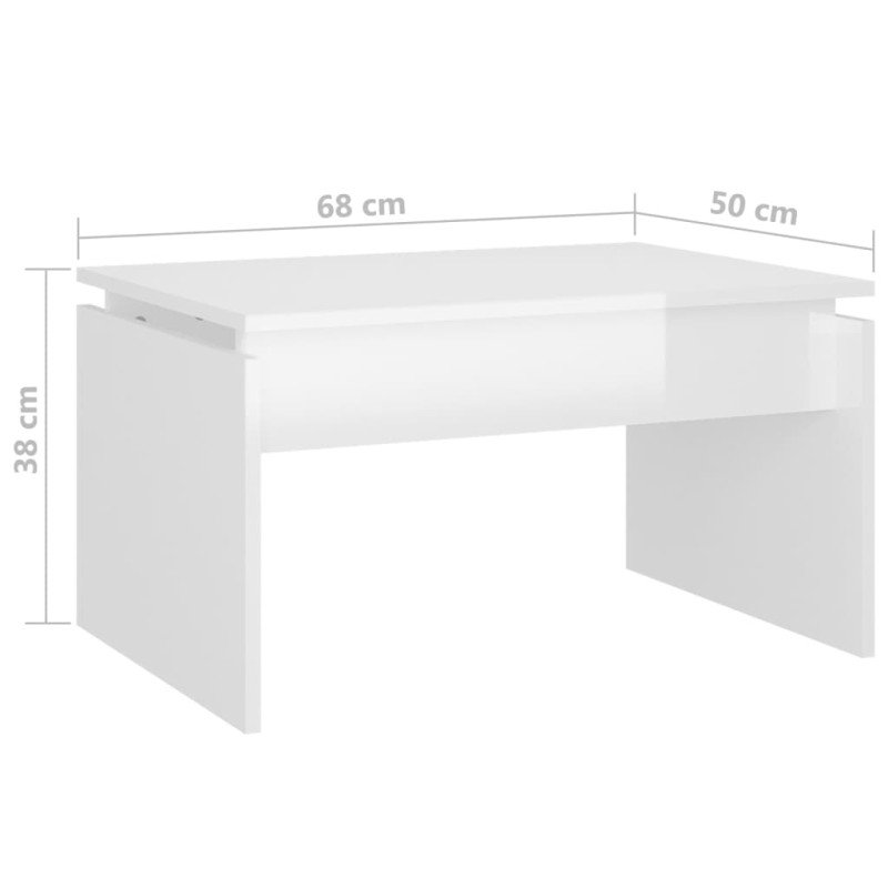 vidaXL Konferenčný stolík lesklý biely 68x50x38 cm drevotrieska