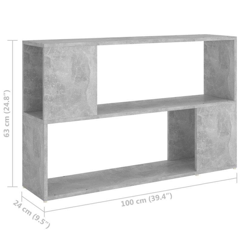 vidaXL Knižnica betónovo-sivá 100x24x63 cm drevotrieska