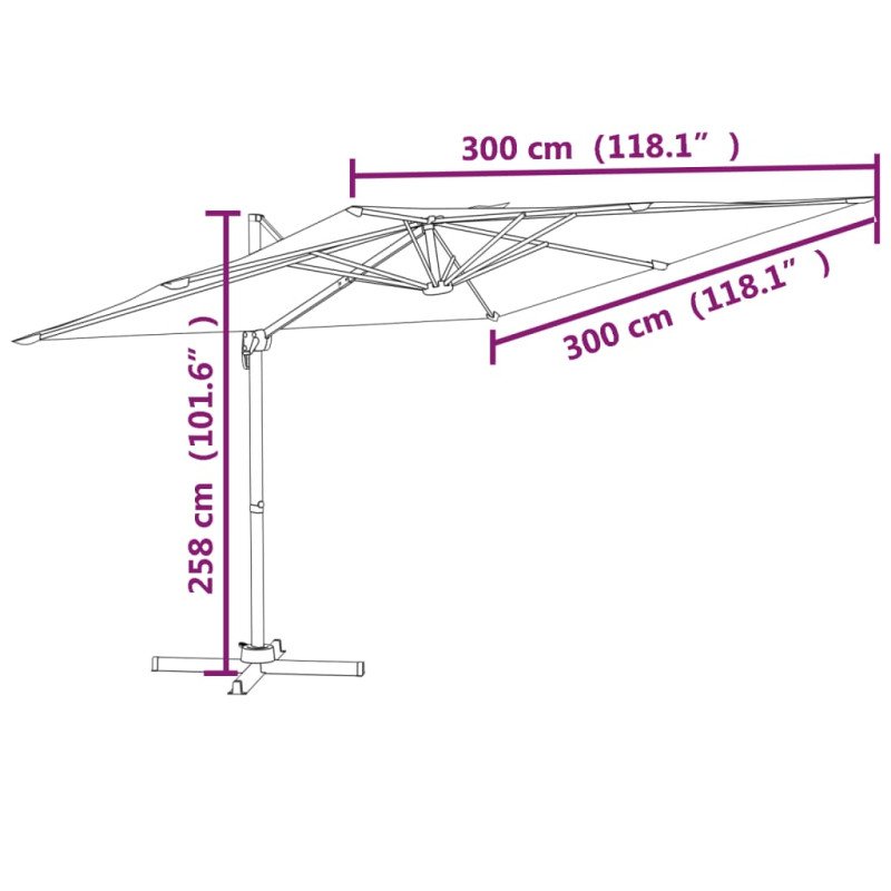 vidaXL Závesný slnečník s hliníkovou tyčou čierny 300x300 cm
