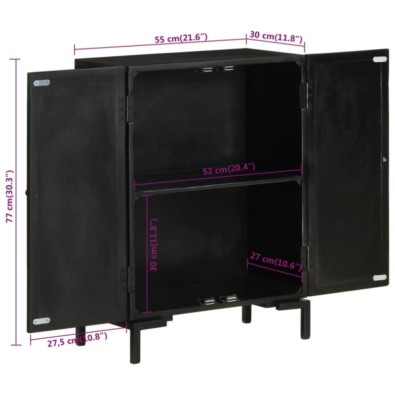 vidaXL Komoda čierna 55x30x77 cm masívne mangovníkové drevo a železo