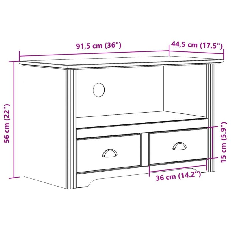 vidaXL TV skrinka s 2 zásuvkami BODO biela 91x43x56cm borovicový masív