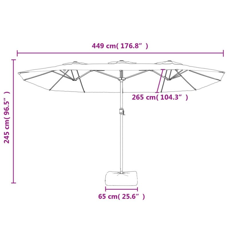 vidaXL Slnečník s dvojitou strieškou a LED zelený 449x245 cm