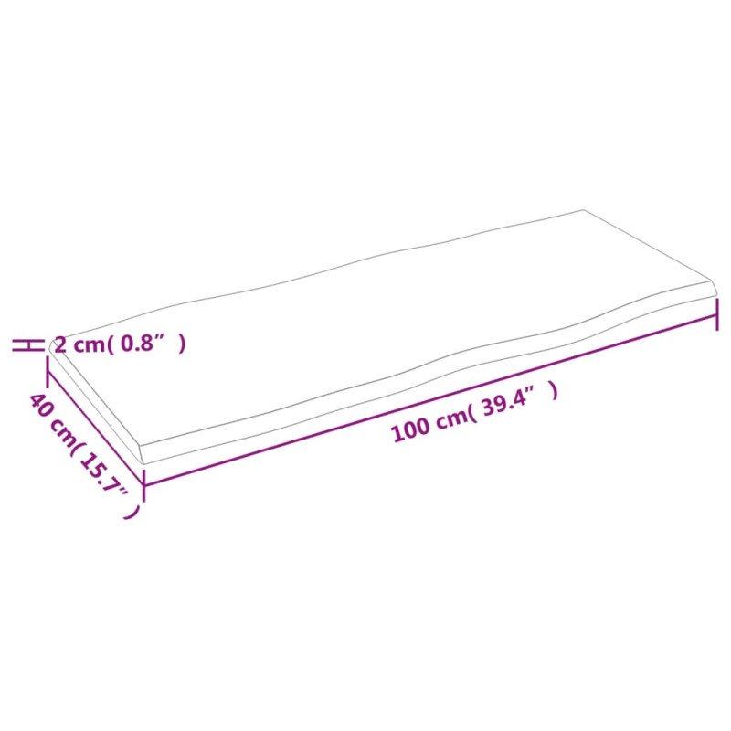 vidaXL Stolová doska 100x40x2 cm, neošetrený dubový masív, živé hrany
