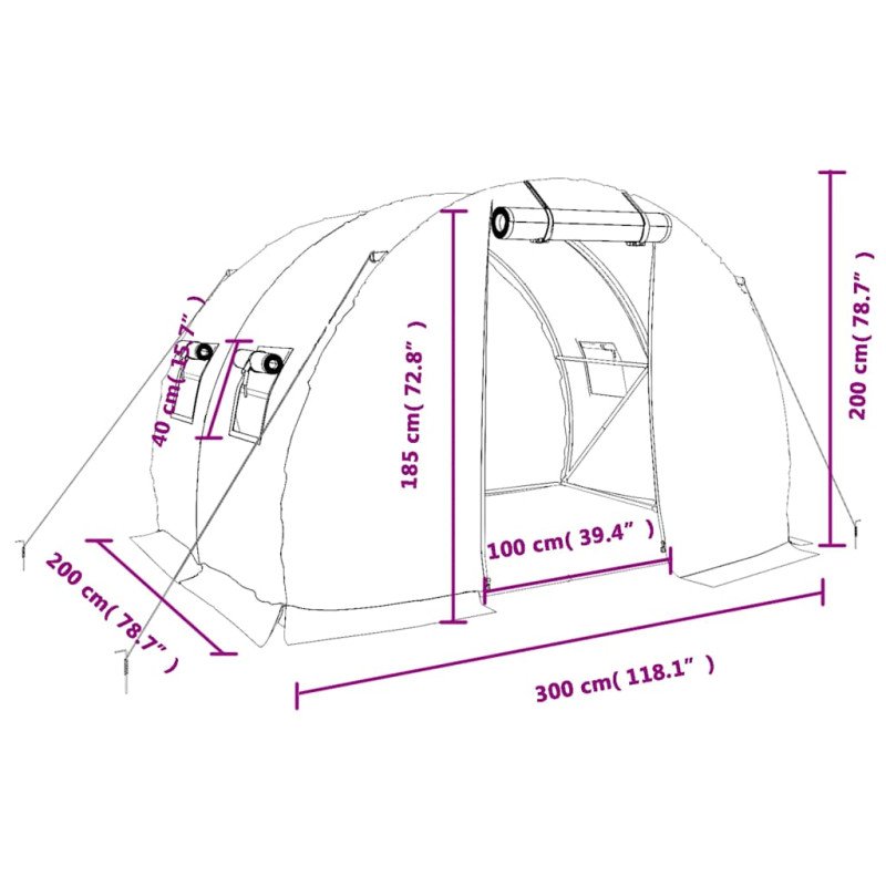 vidaXL Fóliovník s oceľovým rámom biely 6 m² 3x2x2 m