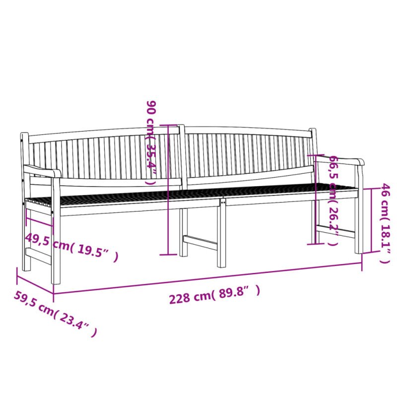 vidaXL Záhradná lavička 228x59,5x90 cm masívne tíkové drevo