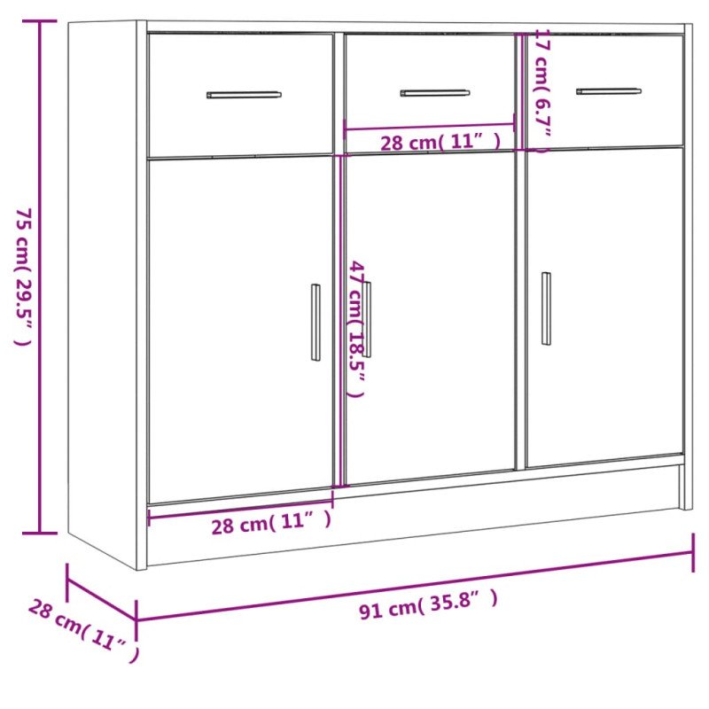 vidaXL Komoda betónovo sivá 91x28x75 cm kompozitné drevo