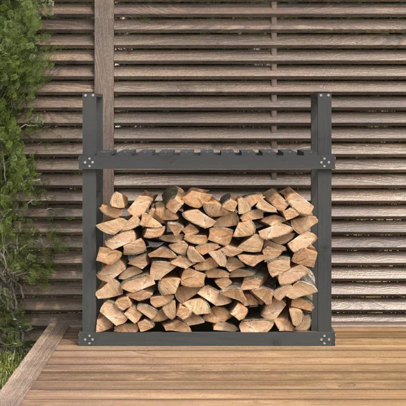 vidaXL Stojan na palivové drevo sivý 110x35x108,5 cm masívna borovica
