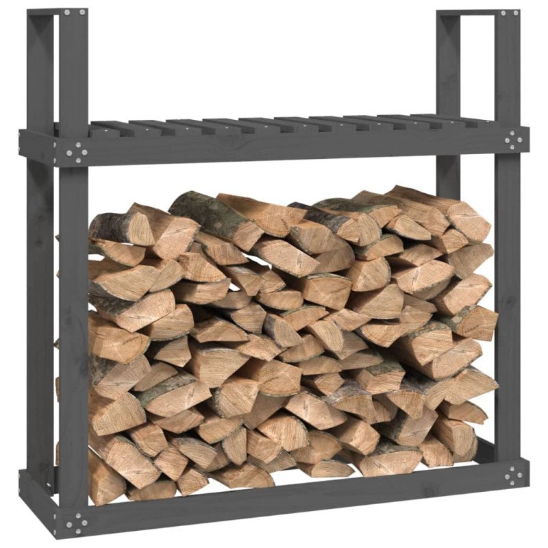 vidaXL Stojan na palivové drevo sivý 110x35x108,5 cm masívna borovica