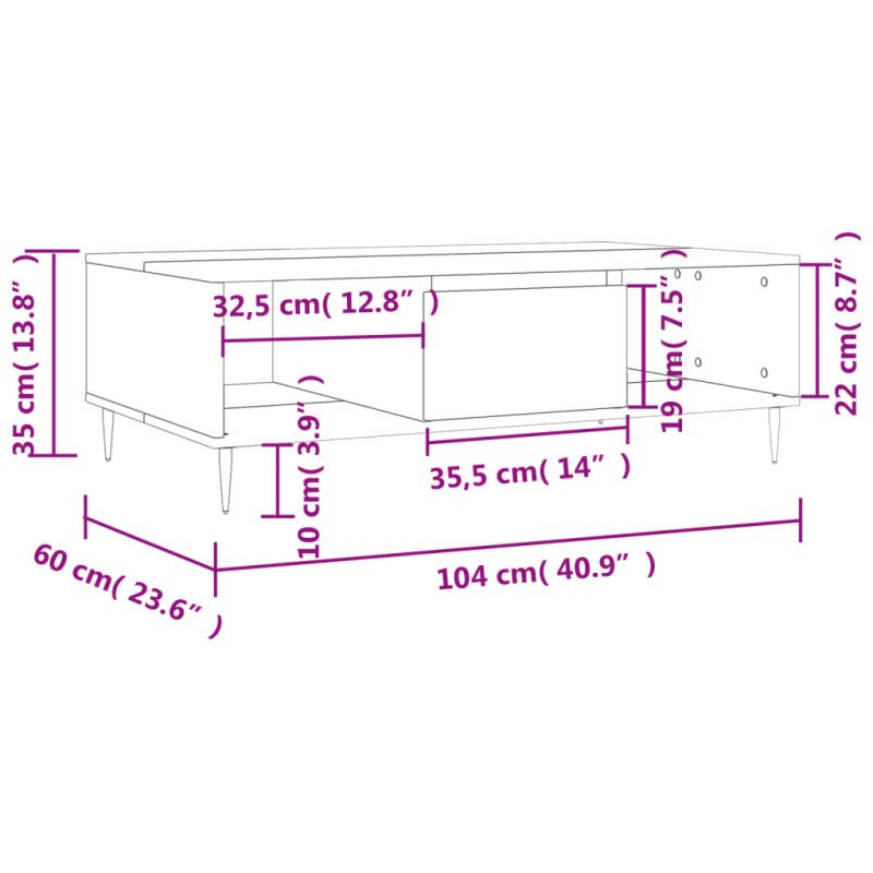 vidaXL Konferenčný stolík biely 104x60x35 cm kompozitné drevo
