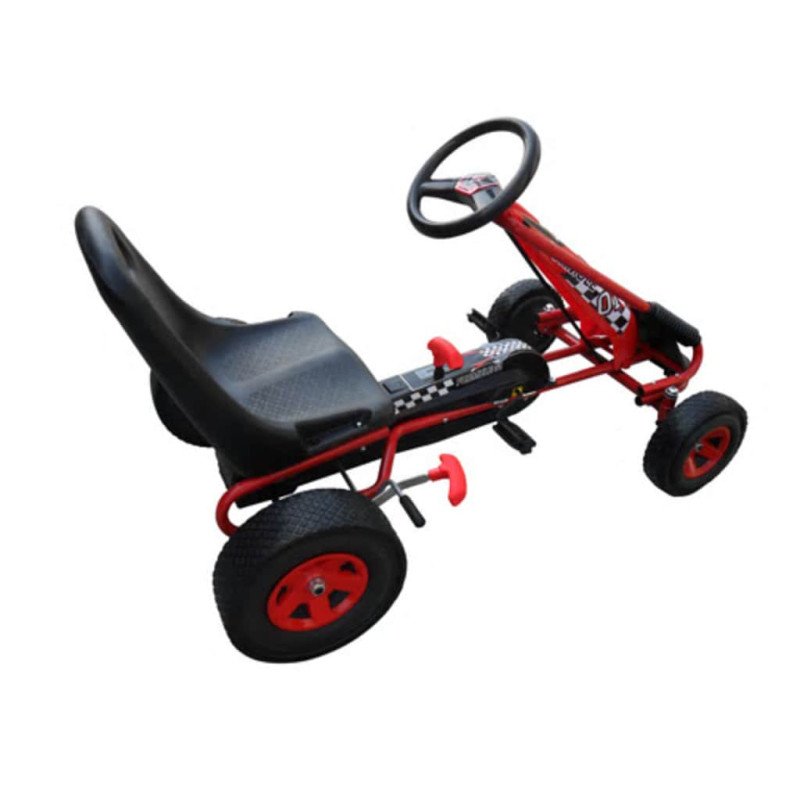Červený pedálový go-kart s nastaviteľným sedadlom