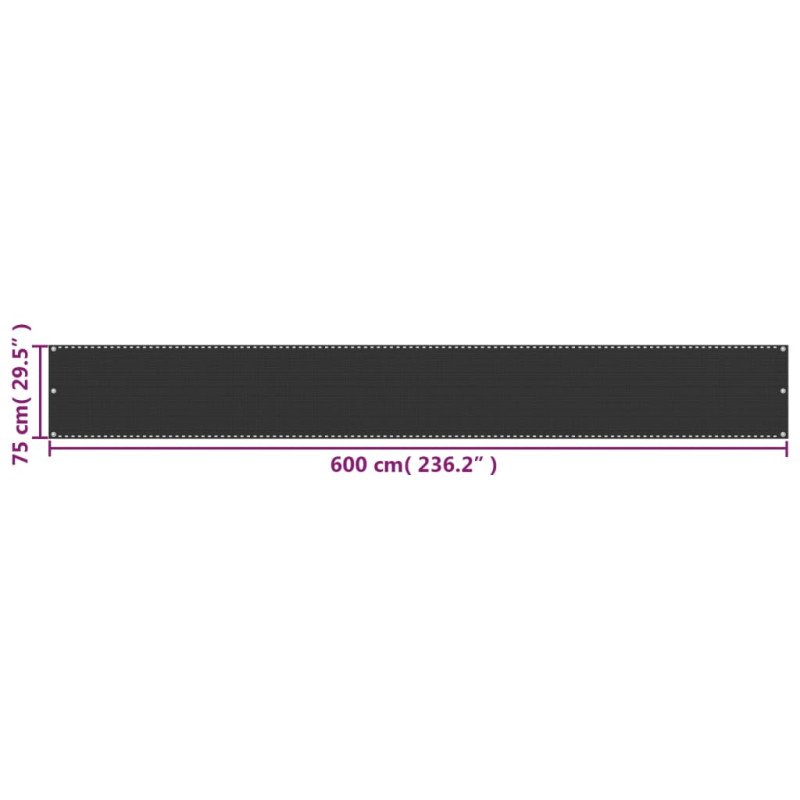 vidaXL Tieniaca plachta na balkón z HDPE, 75x600 cm, antracitová