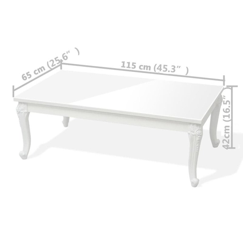 vidaXL Konferenčný stolík 115x65x42 cm, vysoký lesk, biely