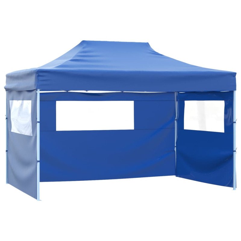 vidaXL Skladací záhradný stan so 4 bočnými stenami 3x4,5 m, modrý