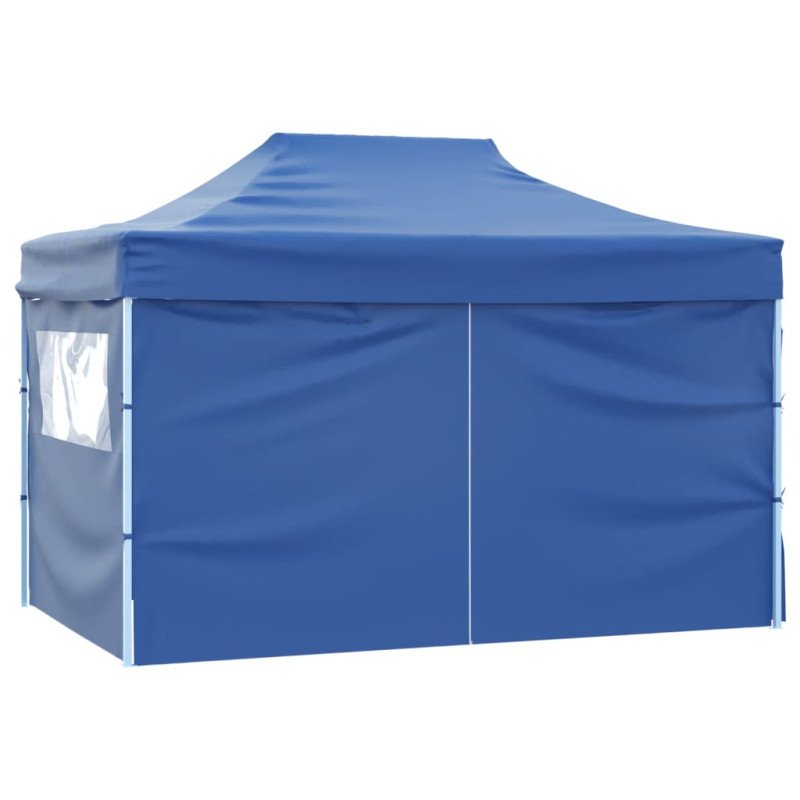 vidaXL Skladací záhradný stan so 4 bočnými stenami 3x4,5 m, modrý