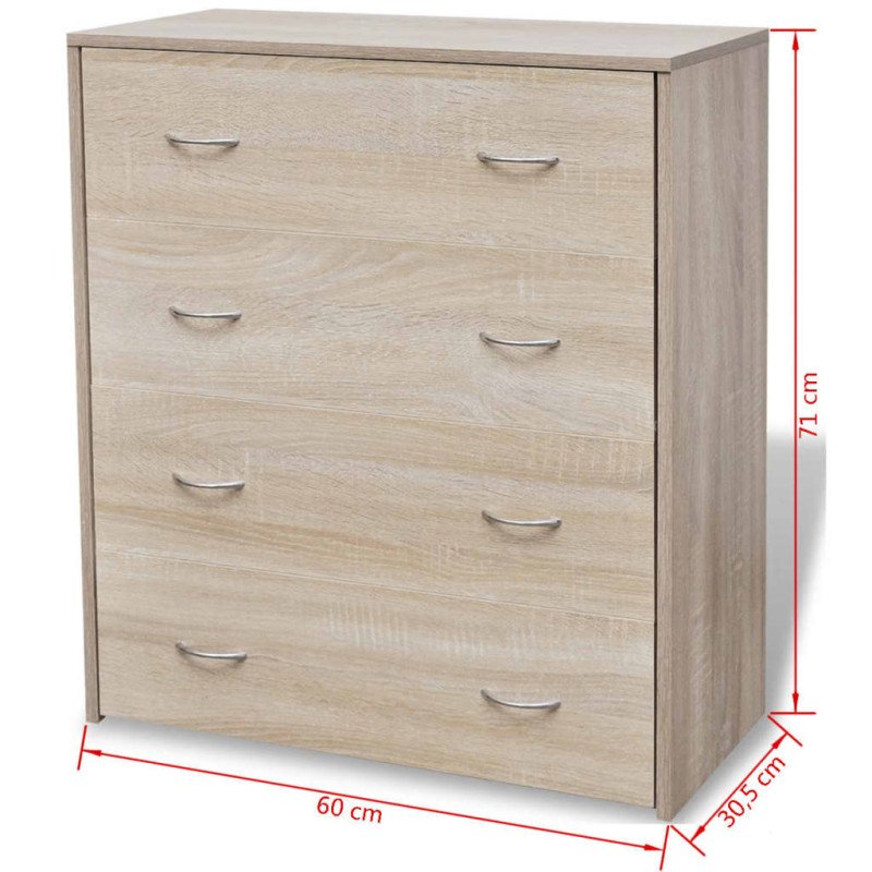 vidaXL Skrinka so 4 zásuvkami 60x30,5x71 cm, farba dubového dreva