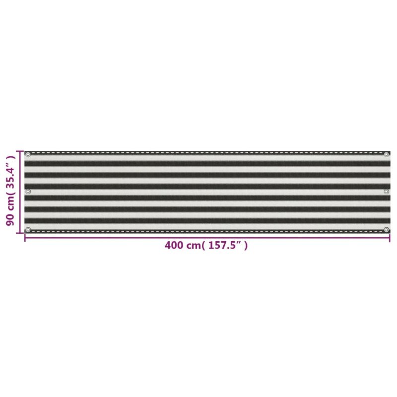 vidaXL Balkónová markíza z HDPE, 90x400 cm, antracitová a biela