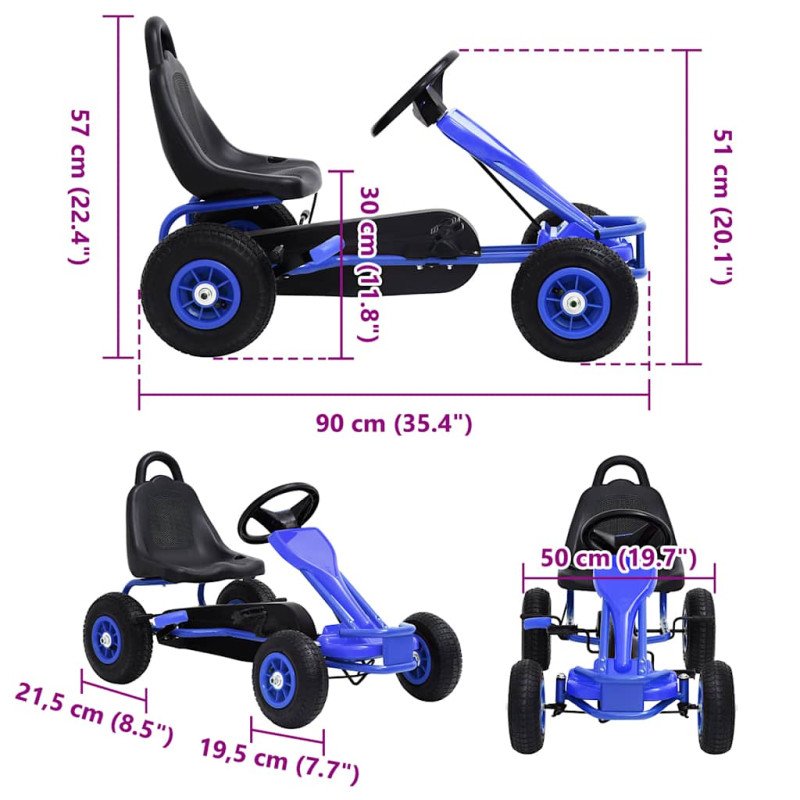 vidaXL Detská šľapacia motokára s pneumatikami, modrá