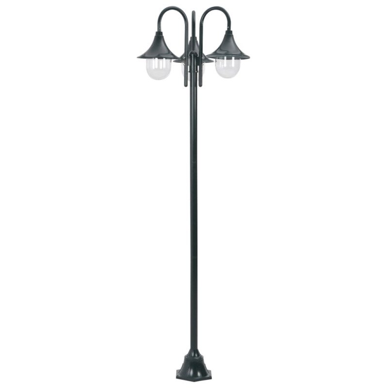 vidaXL Záhradná stĺpová lampa E27 220 cm hliníková 3-lampáše tmavozelená