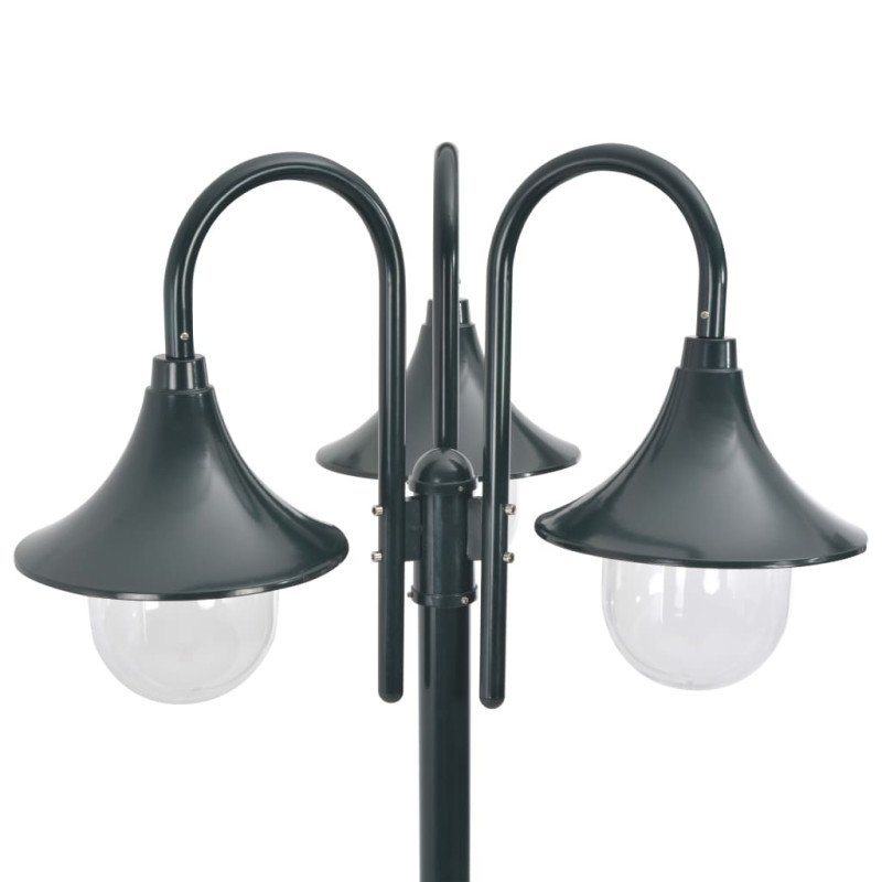 vidaXL Záhradná stĺpová lampa E27 220 cm hliníková 3-lampáše tmavozelená
