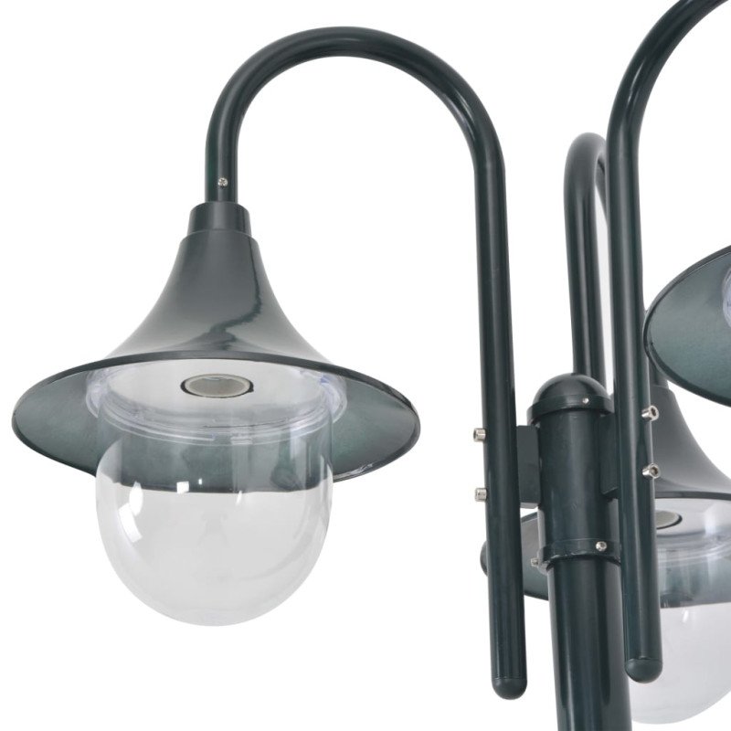vidaXL Záhradná stĺpová lampa E27 220 cm hliníková 3-lampáše tmavozelená