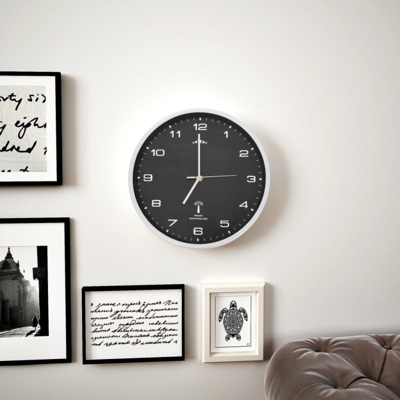 vidaXL Rádiom ovládané nástenné hodiny s pohonom Quartz čierne 31 cm