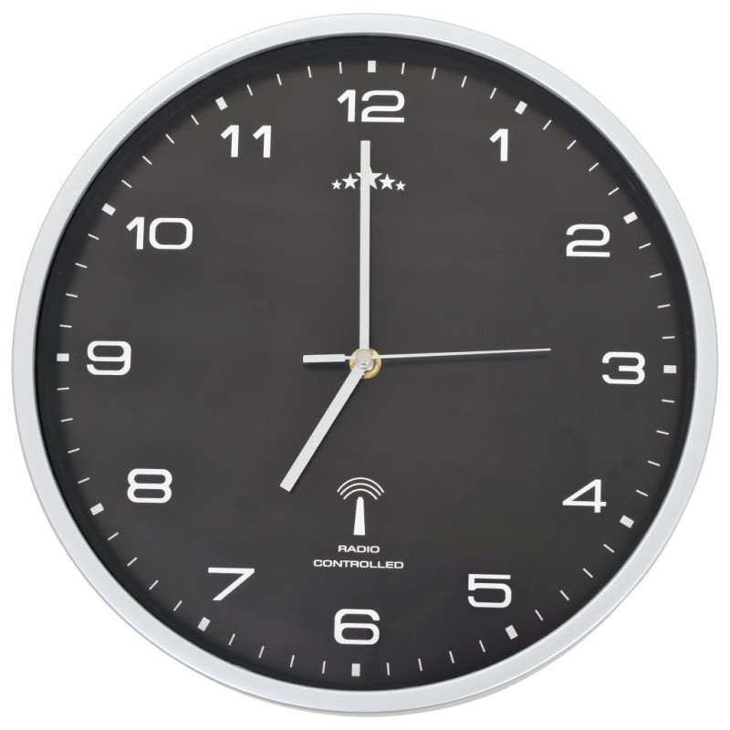 vidaXL Rádiom ovládané nástenné hodiny s pohonom Quartz čierne 31 cm