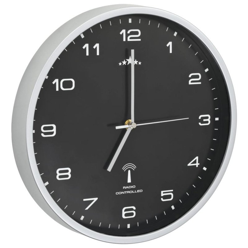 vidaXL Rádiom ovládané nástenné hodiny s pohonom Quartz čierne 31 cm