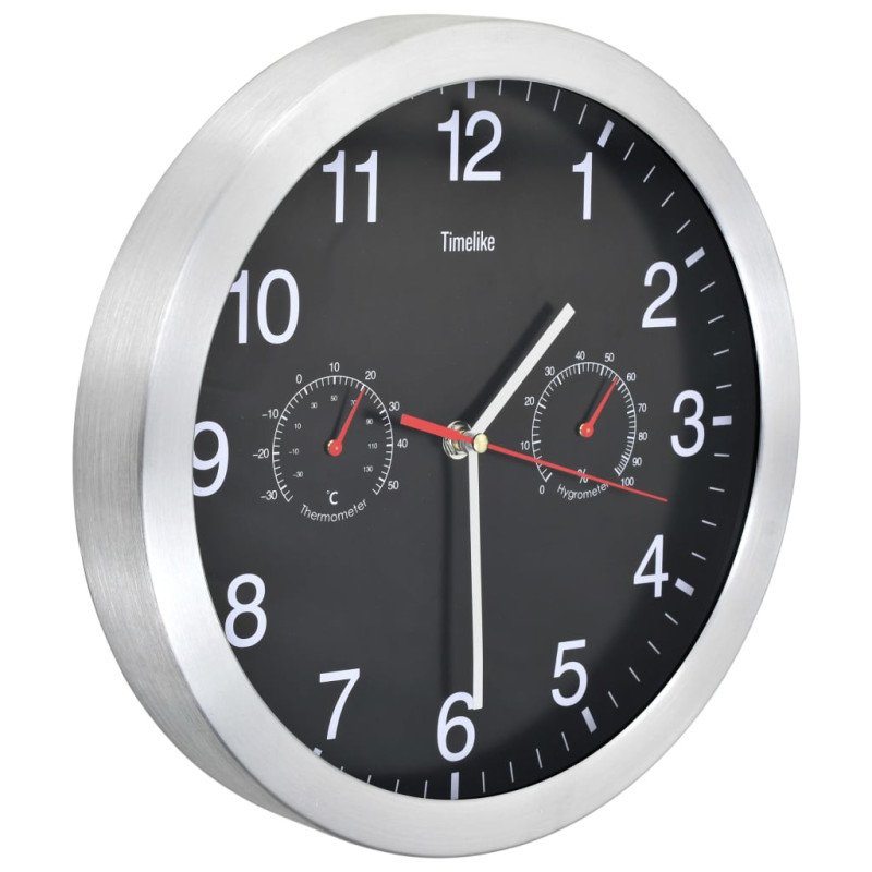vidaXL Nástenné hodiny Quartz s vlhkometrom a teplomerom čierne 30cm