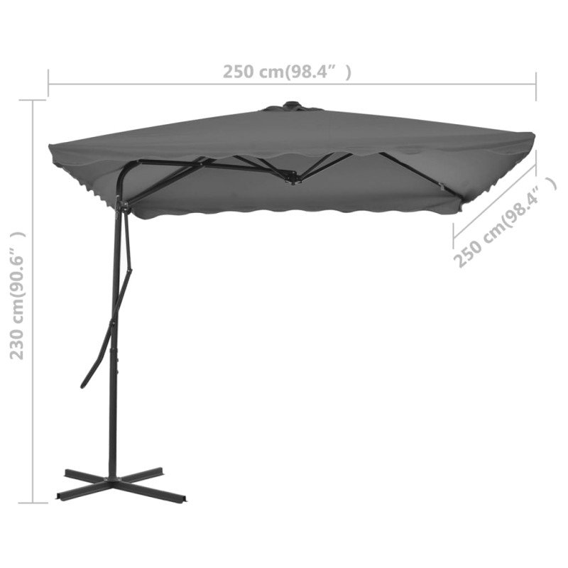 vidaXL Vonkajší slnečník s oceľovou tyčou 250x250 cm antracitový