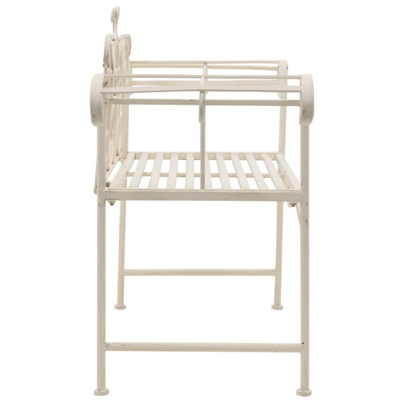 vidaXL Záhradná lavička 132 cm, kov, starožitná, biela