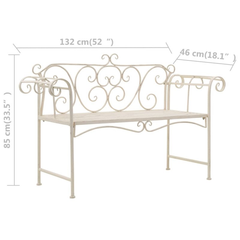 vidaXL Záhradná lavička 132 cm, kov, starožitná, biela