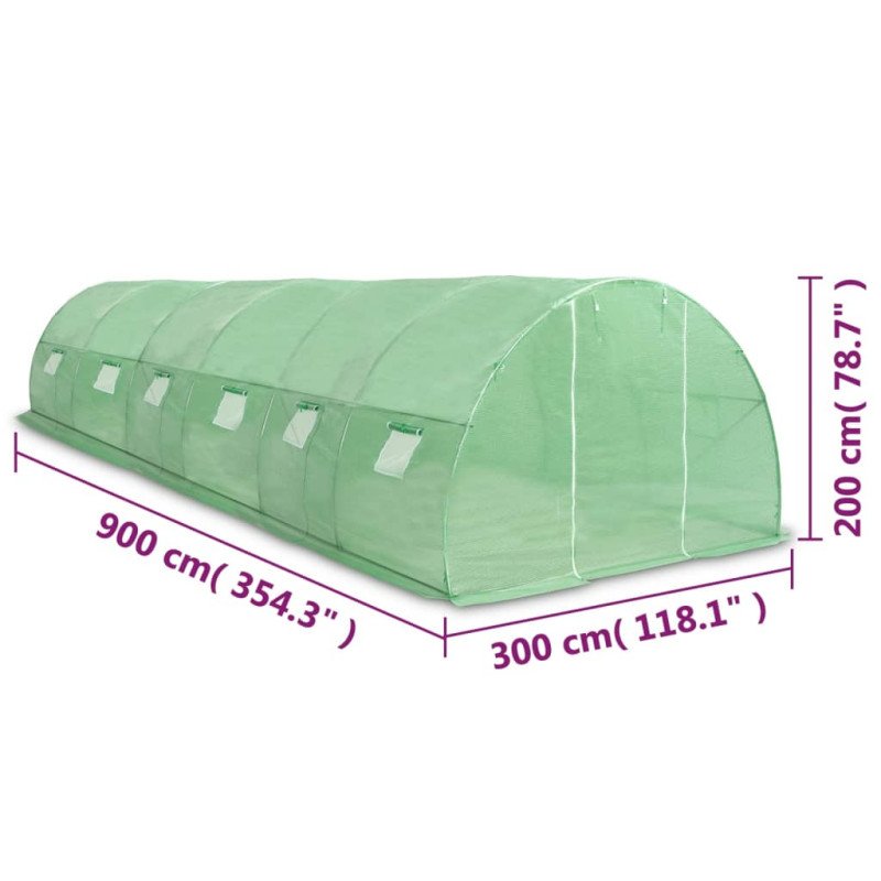 vidaXL Skleník 27 m² 900x300x200 cm