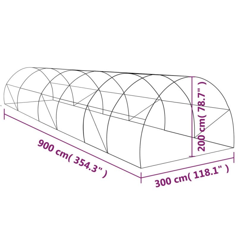 vidaXL Skleník 27 m² 900x300x200 cm