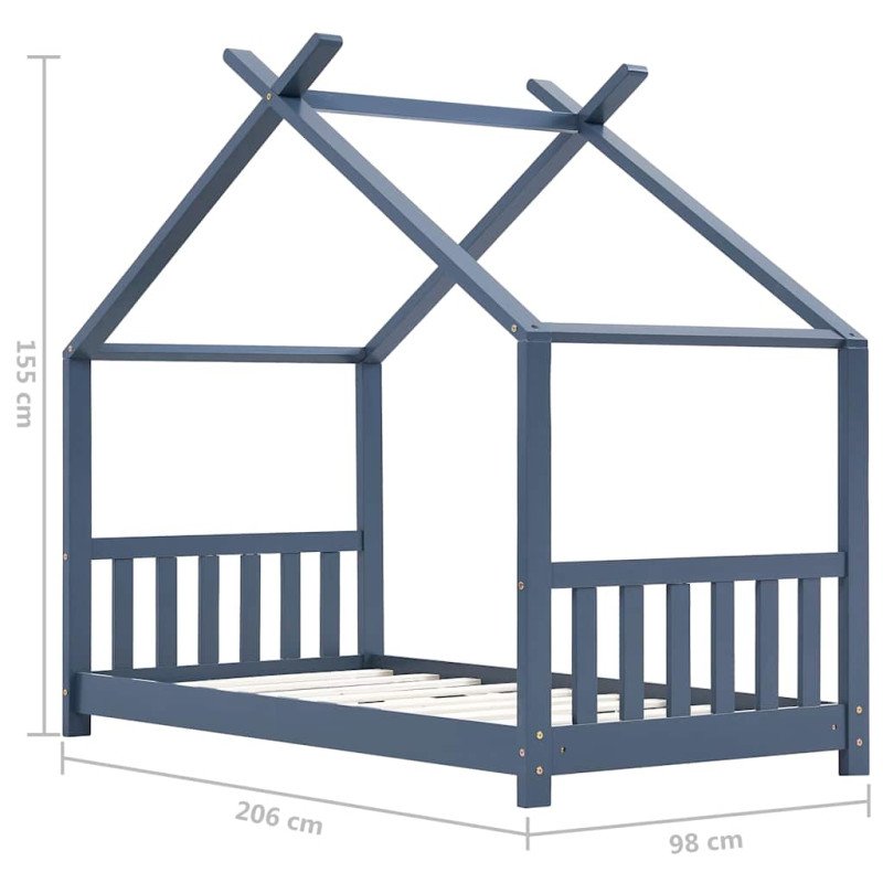 vidaXL Detský posteľný rám sivý 90x200 cm borovicový masív 