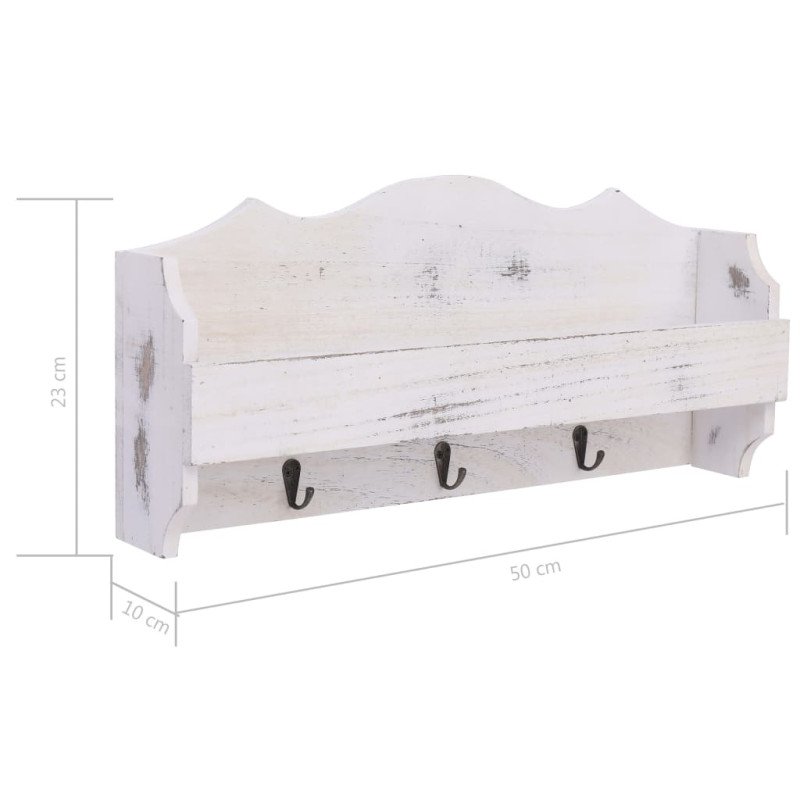 vidaXL Nástenný vešiak biely 50x10x23 cm drevený