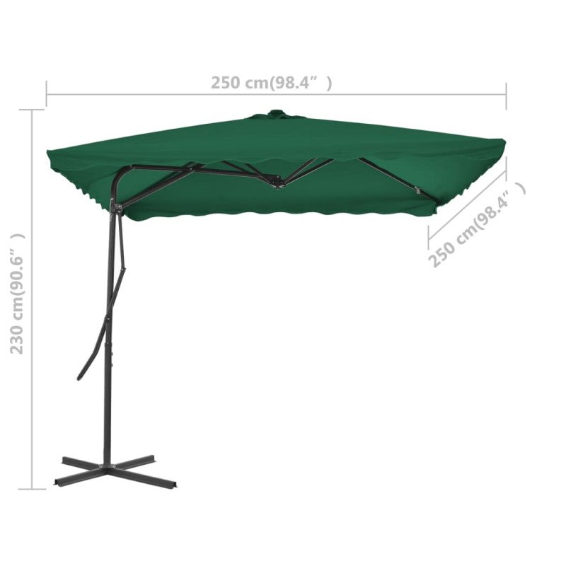 vidaXL Vonkajší slnečník s oceľovou tyčou 250x250 cm zelený