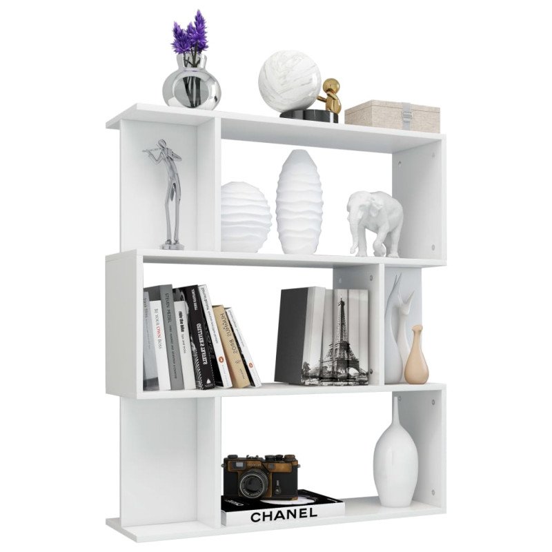 vidaXL Knižnica/deliaca stena, lesklá biela 80x24x96 cm