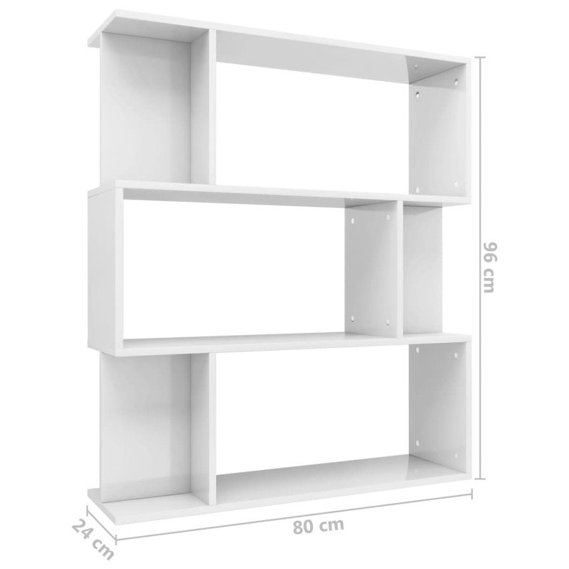 vidaXL Knižnica/deliaca stena, lesklá biela 80x24x96 cm
