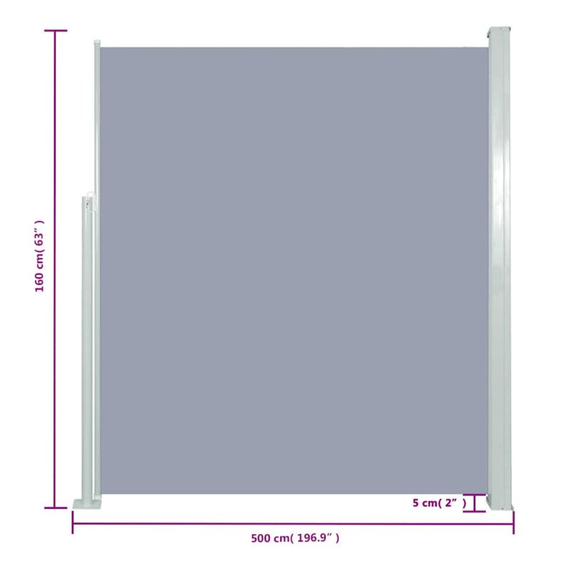 vidaXL Zaťahovacia bočná markíza 160x500 cm sivá