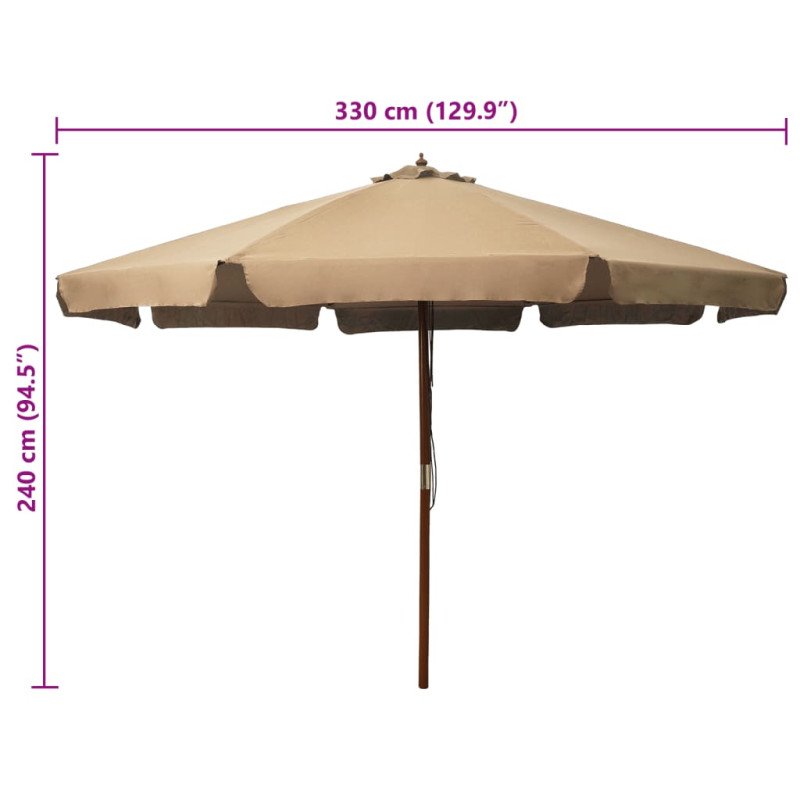 vidaXL Vonkajší slnečník s drevenou tyčou 330 cm, sivohnedý