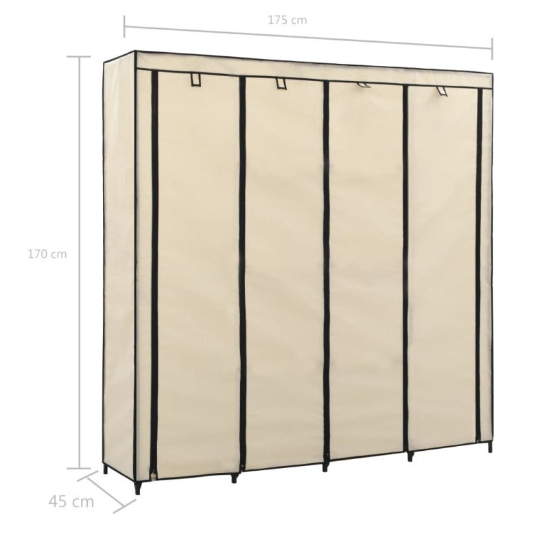vidaXL Šatník so 4 priehradkami krémový 175x45x170 cm