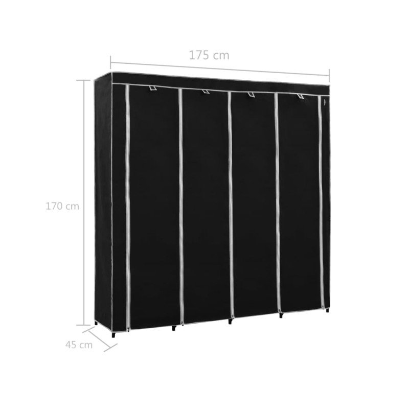 vidaXL Šatník so 4 priehradkami čierny 175x45x170 cm